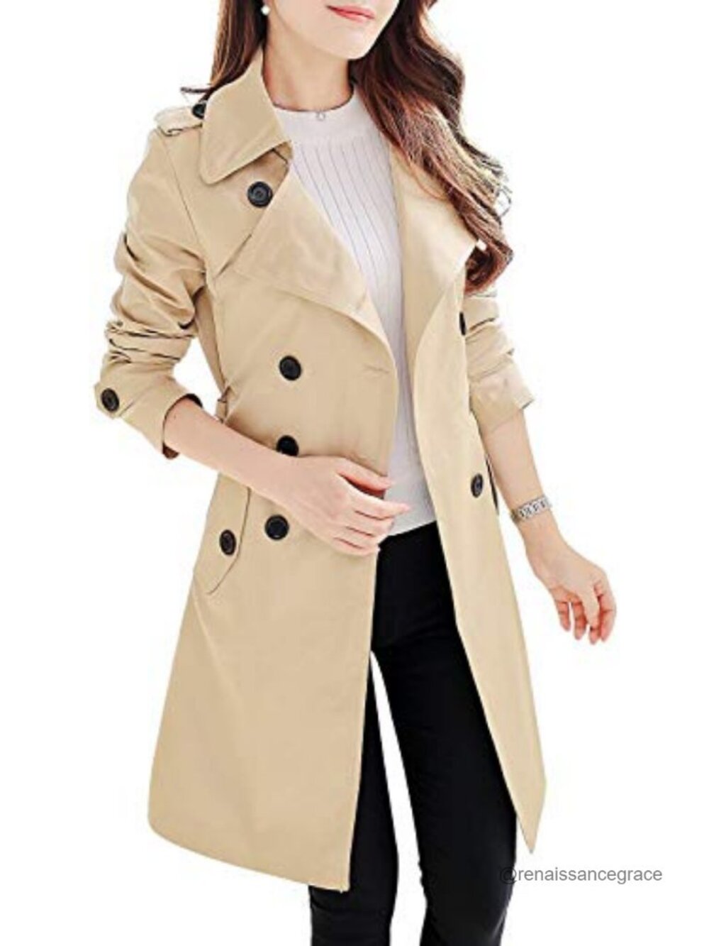 NANJUN Double Breasted Trench Coat Belted Slim Waterproof Overcoat